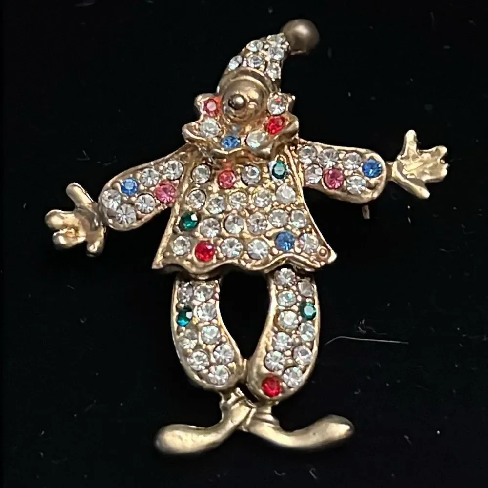 VINTAGE Colorful Rhinestone Clown Pin.